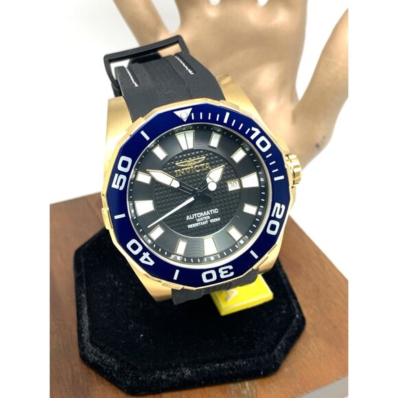 Invicta Men's Watch 30505 Pro Diver Automatic Black Dial Blue Bezel Rubber Band - Picture 14 of 15